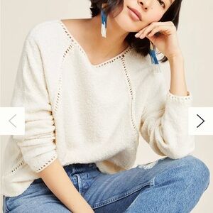 Anthropologie Valeria Textured Cream Crew Neck Sweater